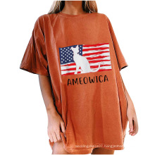 Wholesale High Quality Custom Logo USA printed 100% cotton t-shirts for women girls top